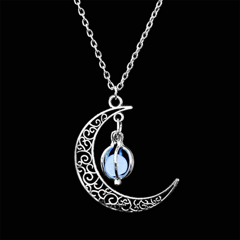 Aimimier Luminous Moon Necklace Stone Pendant Necklace Halloween Fluorescent Necklace Glow in The Dark Accessories for Women(Blue) - Image 2